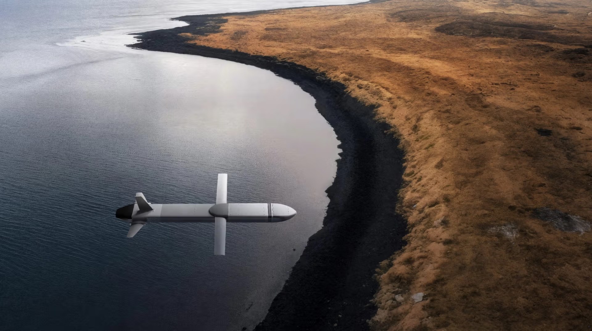 Ruta cruise missile displayed in flight configuration, showing a sleek airframe with fixed wings and rear-mounted propulsion, designed for long-range precision strike missions.