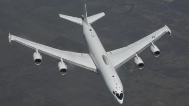 United States Navy Boeing E-6B Mercury of Strategic Communications Wing ONE, Task Group 114.2, based at Tinker Air Force Base, Oklahoma, high over Colorado Aug. 23, 2019. The E-6B was refueled by a Boeing KC-135R Stratotanker of the 507th Air Refueling Wing, Air Force Reserve Command, also from Tinker AFB. (U.S. Air Force photo/Greg L. Davis)