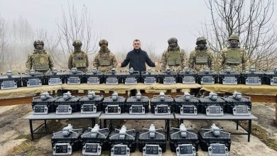 Khmelnytskyi Mayor Oleksandr Symchyshyn with DJI Matrice 4T quadcopters bound for the Ukrainian Armed Forces