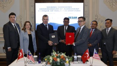 Desan and Malaysian officials at the Straits of Melaka Waterfront Economic Zone shipyard signing ceremony. Photo: Desan Shipyard
