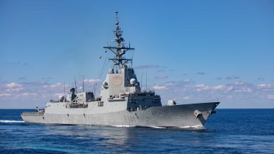 The Spanish Armada guided-missile frigate Álvaro de Bazán, pictured, steams alongside the Arleigh Burke-class guided-missile destroyer USS Ramage (DDG 61) prior to a replenishment-at-sea as part of the Gerald R. Ford Carrier Strike Group, Oct. 7, 2022. The first-in-class aircraft carrier USS Gerald R. Ford (CVN 78) is on its inaugural deployment conducting training and operations alongside NATO Allies and partners to enhance integration for future operations and demonstrate the U.S. Navy’s commitment to a peaceful, stable and conflict free Atlantic region. (U.S. Navy photo by Mass Communication Specialist 2nd Class Sawyer Connally)