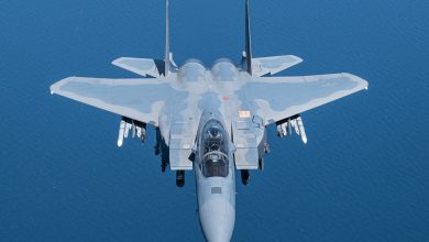 A U.S. Air Force F-15EX Eagle II flies over the Gulf of America, September 16, 2025. The F-15EX, from the 40th Flight Test Squadron at Eglin Air Force Base, Florida, is one of the first F-15EXs in the Air Force, and is going through developmental and operational test series at Eglin to confirm its operational capabilities before it is delivered to the combat Air Force. (U.S. Air Force photo by Tech Sgt. Jacob Stephens)