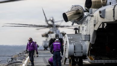 251204-N-EG735-1437 ATLANTIC OCEAN – (Dec. 4, 2025) Sailors, assigned to the Wasp-class amphibious assault ship USS Kearsarge (LHD 3), re-fuel a CH-53K King Stallion, assigned to U.S. Marine Heavy Helicopter Squadron (HMH) 461, during flight operations, Dec. 4, 2025. Kearsarge is currently underway conducting Basic phase certifications. Photo was edited for operational security. (U.S. Navy photo illustration by Mass Communication Specialist Seaman Apprentice Chase McDaniel)