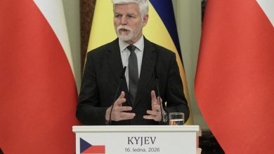 President of the Czech Republic Petr Pavel attends a joint news conference with President of Ukraine Volodymyr Zelenskyy at the Mariinskyi Palace in Kyiv, Ukraine, on January 16, 2026.
