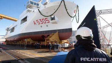 Hydro-oceanographic ship Quirinale in Fincantieri's shipyard.