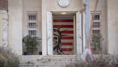 An anti-US mural pictured at the former US embassy in downtown Tehran, Iran