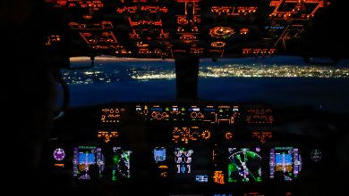 Dashboard showing the controls of a U.S. Navy P-8A Poseidon assigned to the “Fighting Marlins” of Patrol Squadron (VP) 40 as it land at Naval Air Station
