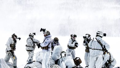 Pictured: Troops from 45 Commando during a troop insertion exercise. Royal Marines insert by Helicopter during exercise in Norway. A pair of Merlin Mk4 Helicopters from 845 Naval Air Squadron inserted Royal Marine troops from 45 Commando based at Camp Viking into an exercise area in the Mauken mountain range of Norway during Operation Clockwork 25. The troop insertion was part of Exercise Reindeer 1. The UK has conducted cold-weather training in Norway for over 50 years and is a committed and capable pa