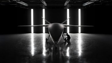 Monochrome photo featuring a CA-1 Europa drone set against a shadowy backdrop.