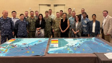 Faculty and students from the US Naval War College’s Cyber & Innovation Policy Institute with personnel from the US military and Japan Self-Defense Forces, as well as members of the Australian science and technology communityl after a wargame focused on critical undersea communications infrastructure in the Indo-Pacific region.