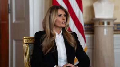 First Lady Melania Trump meets with freed American-Israeli hostage Keith Siegel and his wife, Aviva Siegel, in the Blue Room of the White House in Washington, D.C., on February 4, 2026.