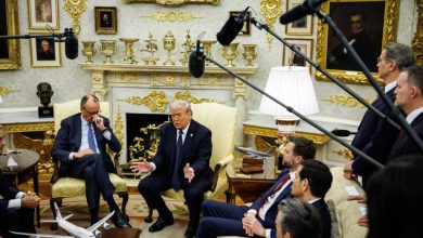 US President Donald Trump and German Chancellor Friedrich Merz hold a bilateral meeting in the Oval Office at the White House on March 3, 2026 in Washington, DC.