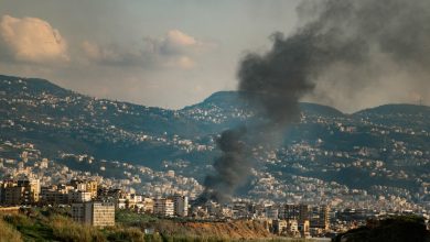 Israeli warplanes strike near the old Iranian embassy building in Beirut's southern suburbs in Beirut, Lebanon, on March 6, 2026, hitting a building adjacent to the former diplomatic site.