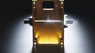 Gold-toned microelectronic component used in diamond-based semiconductor research, part of Northrop’s effort to power advanced microchips.