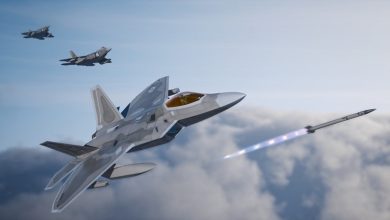 Artwork showing an F-22 Raptor with new pods, external fuel tanks, and an unknown air-to-air missile, potentially the AIM-260