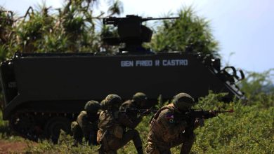 Dismounted infantry elements and Armored Infantry Fighting Vehicles defend the coastal position during the Littoral Defense Live Fire Exercise in Burgos, Pangasinan on March 9, 2026.