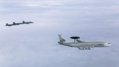 The NATO AWACS flies alongside Finnish F/A18s during a milestone mission in Finnish airspace. The mission, under Eastern Sentry and Arctic Sentry, provided critical long-range radar surveillance for the Alliance.