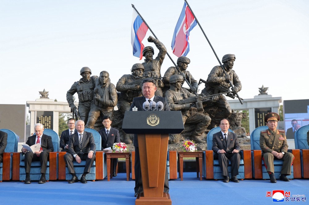 Kim Jong-Un during the opening of a museum dedicated to North Korea's overseas military operations