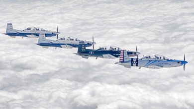 Instructor Pilots with the 340th Flying Training Group, 39th Flying Training Squadron, and 559th Flying Training Squadron flew a T-6 Texan II four-ship formation on Mar. 23, 2023, over Joint Base San Antonio-Randolph, Texas. The sortie also marked the final flight of Lt. Col. Mark Pasierb, former Undergraduate Flying Training program commander, who will have approximately earned a combined 6,000 flight hours in the C-5 Galaxy and T-6.
