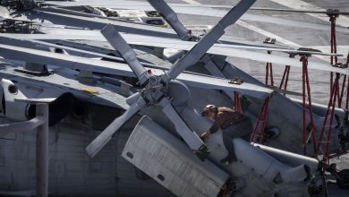 250812-N-NQ605-1055 ATLANTIC OCEAN (Aug. 12, 2025) Aviation Electronics Technician Airman Zurial Jones, assigned to the “Nightdippers” of Helicopter Sea Combat Squadron (HSC) 5, performs maintenance on an MH-60S Sea Hawk helicopter aboard the Nimitz-class aircraft carrier USS George H.W. Bush (CVN 77). George H.W. Bush is underway conducting carrier qualifications and routine operations in the Atlantic Ocean. (U.S. Navy photo by Mass Communication Specialist 2nd Class Ceszar Villalbabaldonado)