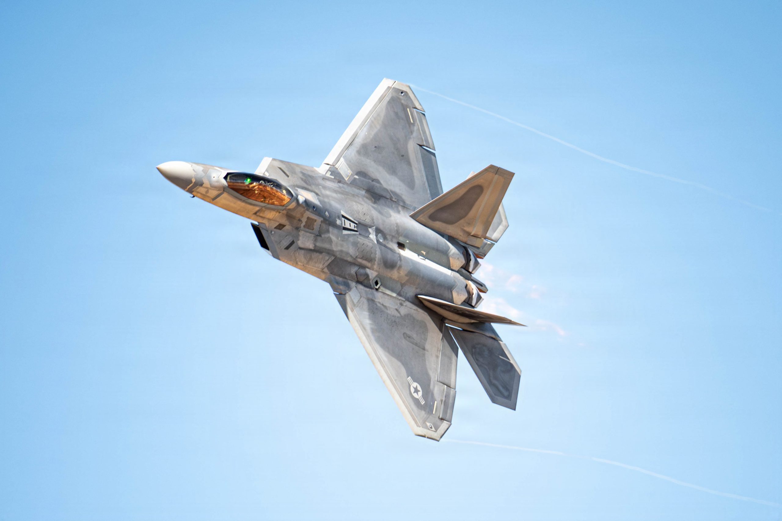 U.S. Air Force Capt. Nick “Laz” Le Tourneau, pilot and commander of the F-22 Raptor Aerial Demonstration Team, performs a practice demonstration for the 2026 Heritage Flight Training and Certification Course at Davis-Monthan Air Force Base, Arizona, Feb. 28, 2026. The Heritage Flight Training and Certification Course is an annual event where military and civilian pilots train together to fly in formations, showcasing both modern and vintage military aircraft. These flights are performed at airshows across the country to honor the service and contributions of every U.S. Airmen, past and present, while educating the general public on the importance of the U.S. Air Force and its mission. (U.S. Air Force photo by Staff Sgt Mary Bowers)