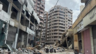 Damaged buildings are seen in the Haret Hreik neighborhood of Dahieh in Beirut's southern suburbs on April 19, 2026, after Israeli strikes and days after a 10-day ceasefire took effect at midnight on April 17.