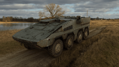 German GTK Boxer armored vehicle equipped with the Trophy Active Protection System (APS)