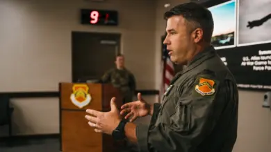 AI task force | US Air Force Col. John Ryan, 56th Fighter Wing deputy commander, speaks with West Valley elected officials during a tour at Luke Air Force Base, Arizona. Photo: Senior Airman Katelynn Jackson/DVIDS
