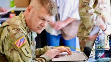 A US Army soldier works on a laptop during a training event at Fort Sill, Oklahoma, as the Pentagon expands artificial intelligence use across military operations. Photo: Susan McGovern/US Army