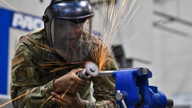 U.S. Air Force Senior Airman Armani Everson, 305th Maintenance Squadron Fabrication Flight aircraft structural maintenance journeymen, cuts into a piece of titanium used for aircrafts on Joint Base McGuire-Dix-Lakehurst, New Jersey, Oct. 16, 2019. Utilizing various methods, aircraft structural maintenance Airmen are able to build a replacement part from scratch in order to restore the structural integrity of the aircraft and ensure the safety of the Airmen who fly them. The mission of the 305th MXS is to enhance global response by providing world class systems, support equipment, munitions and aircraft maintenance.