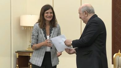 French Deputy Minister for the Armed Forces Alice Rufo meets with Algerian President Abdelmajid Tebboune in Algiers.