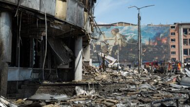 A view shows a heavily damaged shopping center in Kyiv, Ukraine, on May 24, 2026, after Russian strikes.