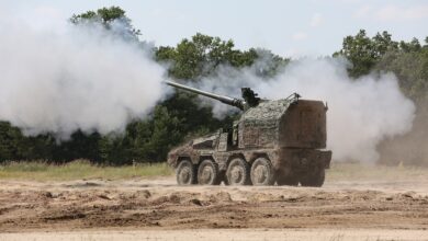 Image of the Remote-Controlled Howitzer 155mm (RCH 155) 52 caliber wheeled artillery system.