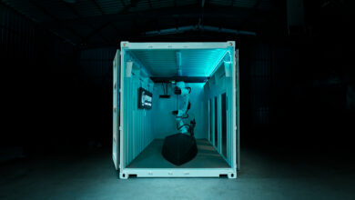The ASTRA 460 unmanned surface vessel inside the TitanCell 3D-printer room. Photo: Hyperion Systems/Greenroom Robotics