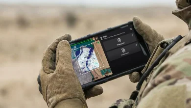 Soldier uses SkyFi device.