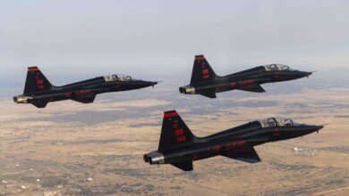 A T-38 Talon four-ship formation flies over the Lamar Hunt U.S. Open Cup semifinals match between the Republic and the Kansas City Sporting July 27, 2022, in Sacramento, California. The U.S. Air Force performs close to 1,000 flyovers a year, which serve as a way to showcase the capabilities of its aircraft while also inspiring patriotism and future generations of aviation enthusiasts. (U.S. Air Force photo by Senior Airman Frederick A. Brown)