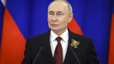 HANDOUT - 09 May 2026, Russia, Moscow: Russian President Vladimir Putin speaks during a press conference after the celebrations of the Victory Day marking the 81st anniversary of the Soviet Union's victory over Nazi Germany during the World War II. Photo: -/Kremlin/dpa - ATTENTION: editorial use only and only if the credit mentioned above is referenced in full (Photo by Kremlin / dpa Picture-Alliance via AFP)