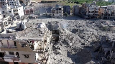 Widespread destruction is seen at the site of an an Israeli strike on the southern Lebanese town of Burj al-Shamal.