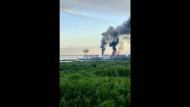 UGC IMAGES posted on Russian social media on 3 June 2026 appear to show smoke rising after Ukrainian drones hit targets at an oil terminal in the Russian city of Saint Petersburg. The strikes took place as officials gathered for a flagship economic forum in the city, and a day after a barrage of Russian missiles and drones killed 23 people across Ukraine.