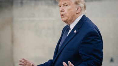 Donald Trump President of the United States of America US makes a gesture with his hands on his arrival ahead of a dinner with the President of the French Republic and his wife organised to celebrate the 250th anniversary of the independence of the United States at the Chateau de Versailles in Versailles France on June 17, 2026.