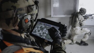 A soldier uses Thales’ GLADIATOR Live Training system during a military exercise, providing real-time data collection and analysis to support performance assessment and After Action Reviews. Image: Thales