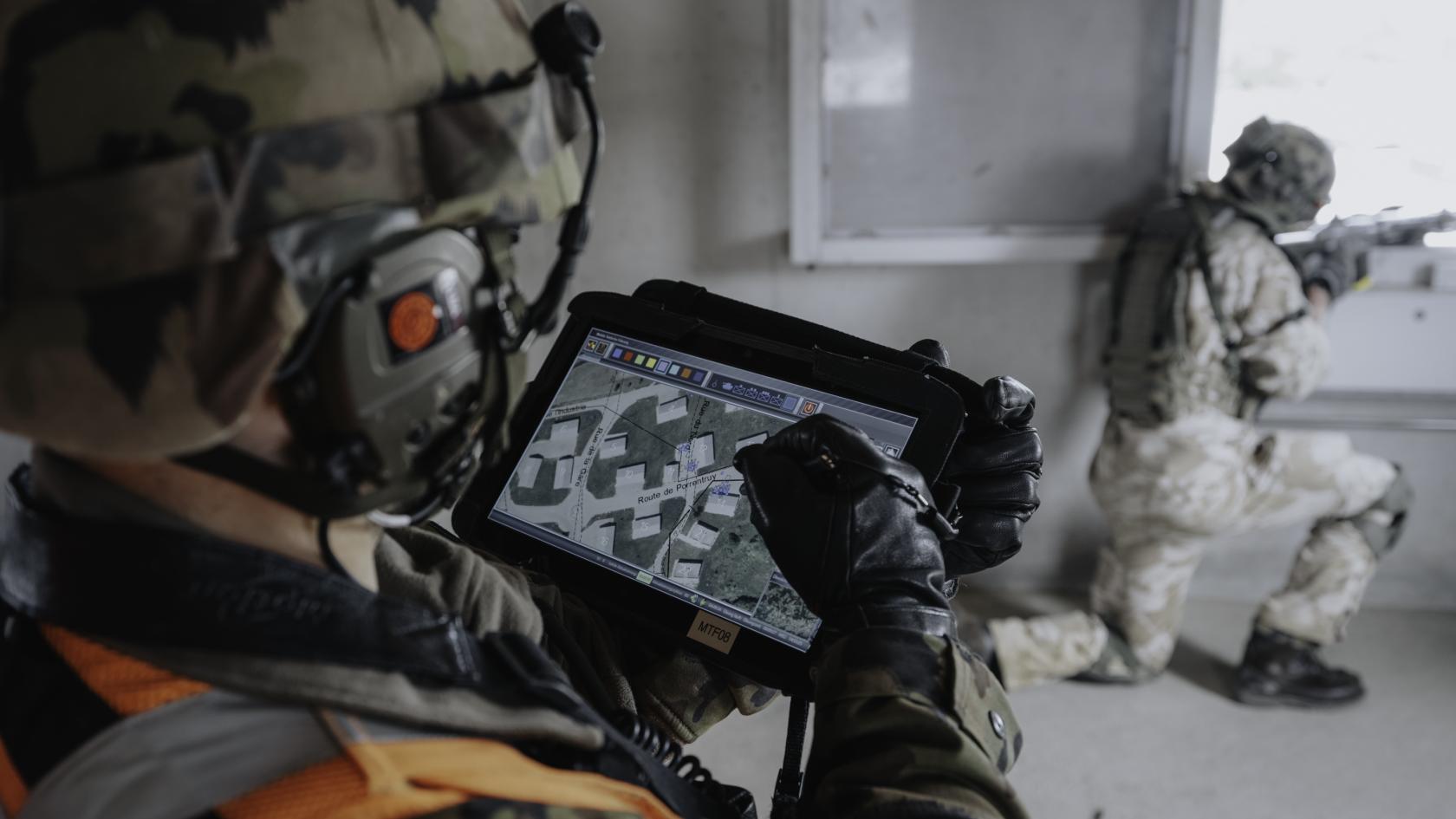 A soldier uses Thales’ GLADIATOR Live Training system during a military exercise, providing real-time data collection and analysis to support performance assessment and After Action Reviews. Image: Thales