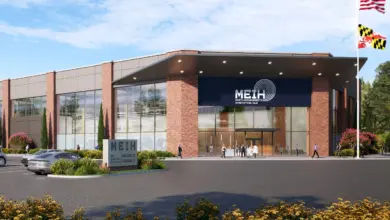 Exterior rendering of one of ACMI Maryland Energetics Innovation Hub’s buildings.