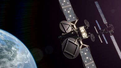 An artist rending of Northrop Grumman’s on-orbit Satellite Communications systems.
