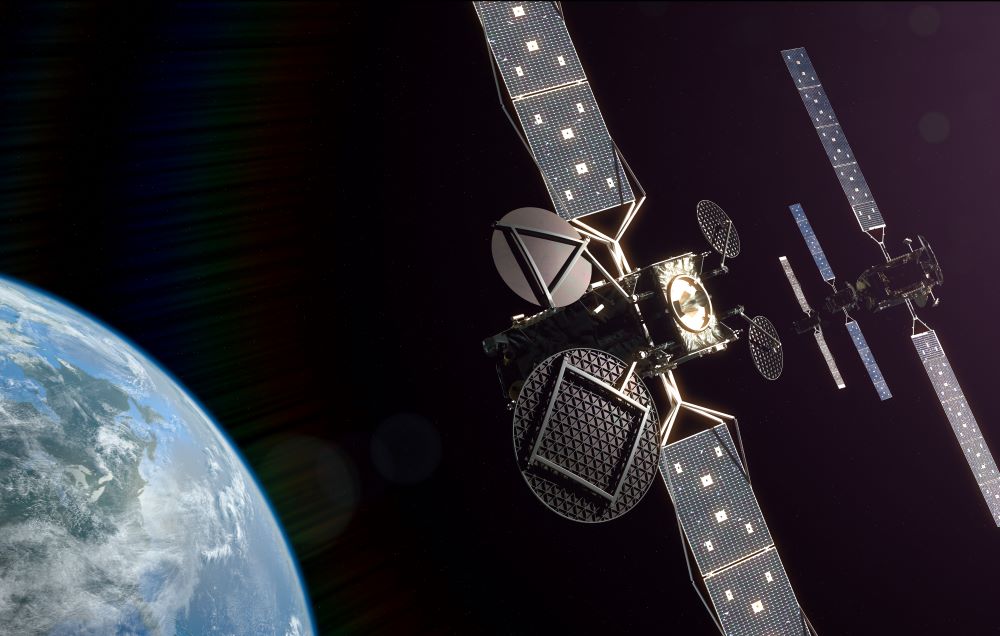 An artist rending of Northrop Grumman’s on-orbit Satellite Communications systems.