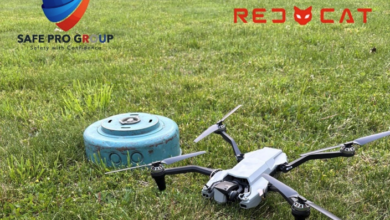 A Red Cat Black Widow drone undergoes testing for AI-powered detection of explosive threats. Photo: Safe Pro Group