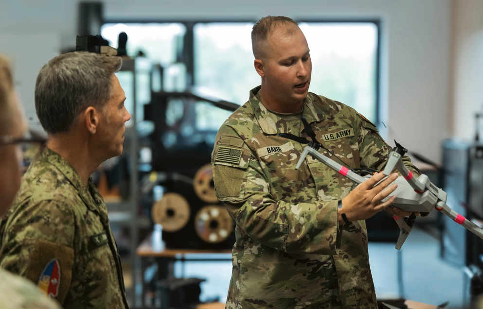 NATO personnel receive a briefing on FPV drone training at Joint Multinational Training Group-Ukraine in Germany in 2025. Photo: 1st Lt. Tam Le/DVIDS