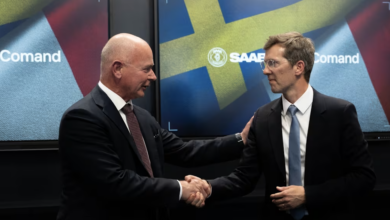 Saab and Comand AI representatives meet following the announcement of Saab’s strategic investment in the French artificial intelligence firm. Photo: Saab