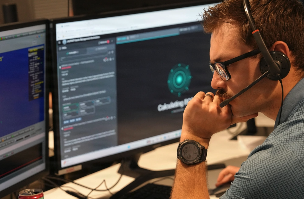 US Air Force air battle manager evaluates AI battle management tools during the MASH human-machine teaming experiment in Las Vegas. Photo: Debora Henley/DVIDS