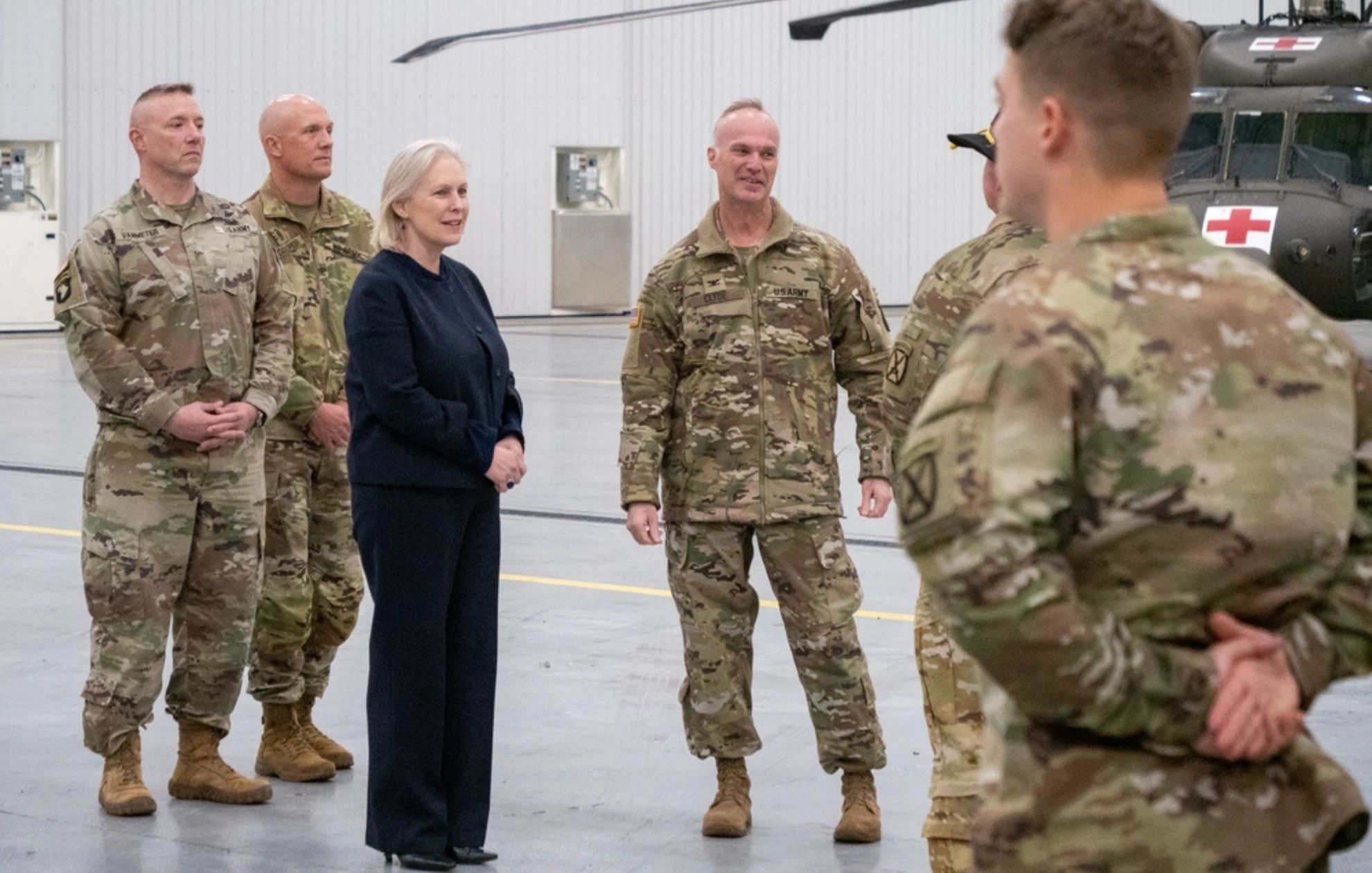 Senator Kirsten Gillibrand meets with soldiers at Fort Drum, New York, in November 2023. Gillibrand is backing legislation that would impose new safeguards on the Pentagon’s use of artificial intelligence in military operations. Photo: Capt. Daniel Andrews/DVIDS